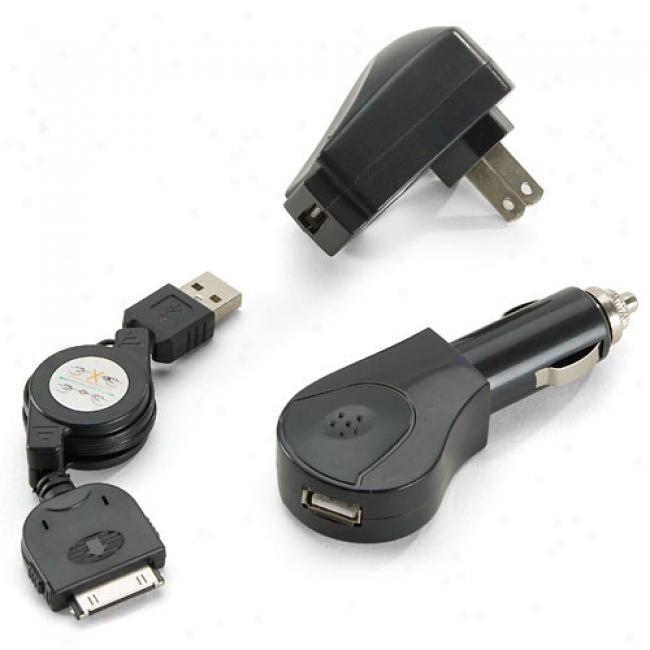 3-in-1 Charger Kit For Ipod, Black