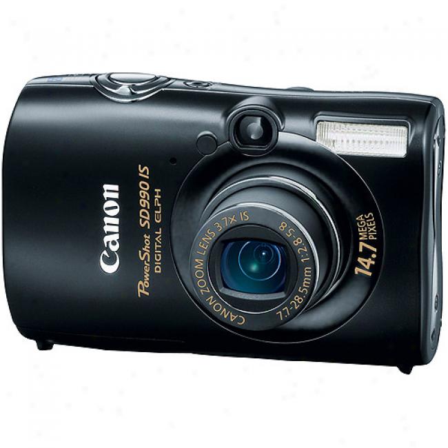 3canon Powershot Sd990-is Black 14.7mp Digital Elph Camera 3.7x Optical Zoom & 2.5
