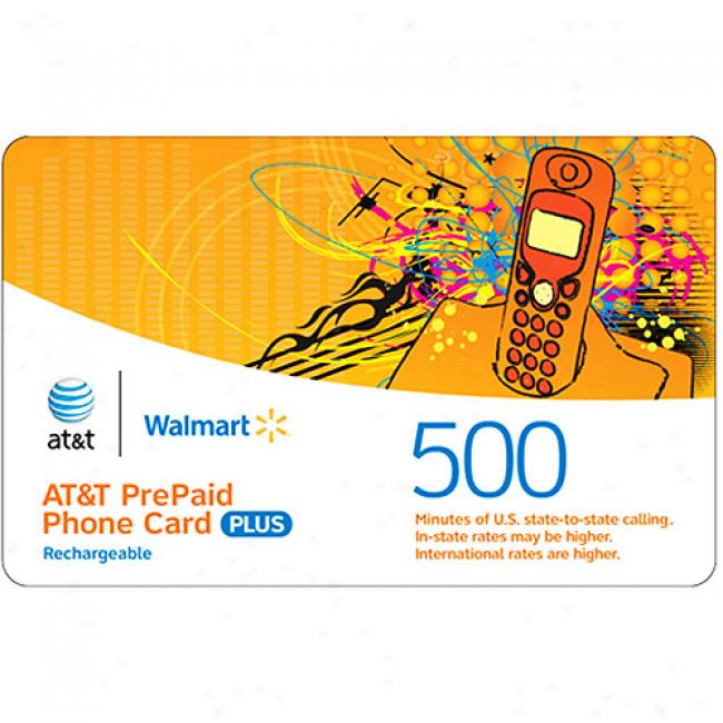 At&t 500-minutes Us & Internaional Rechargeable Pre-paid Phone Card