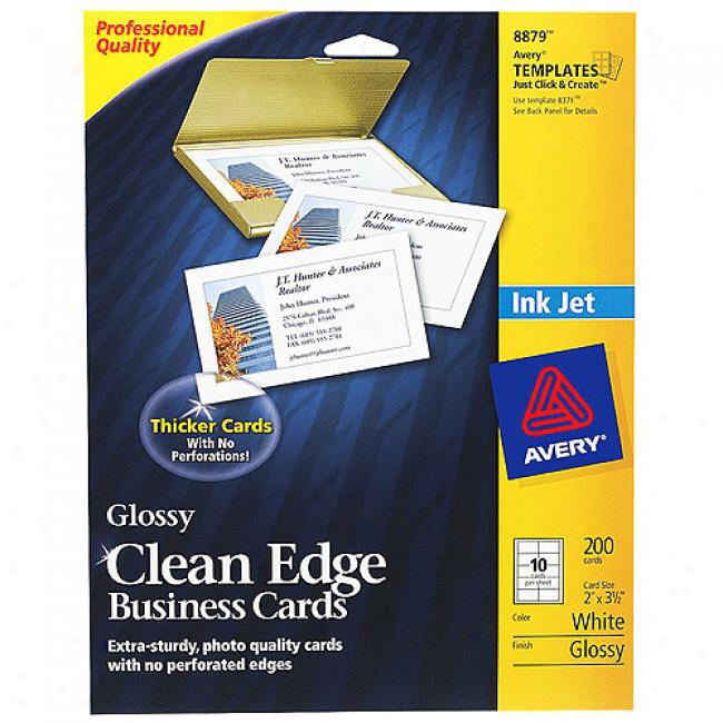 Avery Clean Edge Business Cards For Inkjet Printers, White, Glossy, Pack Of 200