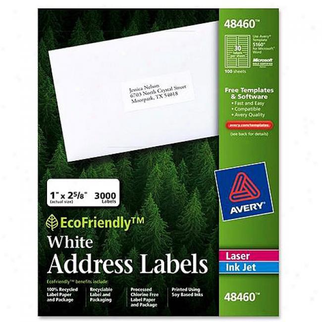 Avery Dennison Eco Friendly 1 Inch X 2.625 Inch White Address Label