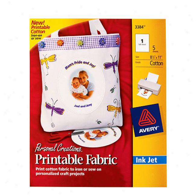 Avery Printable Fabric For Inkjet Printers, 5-pack