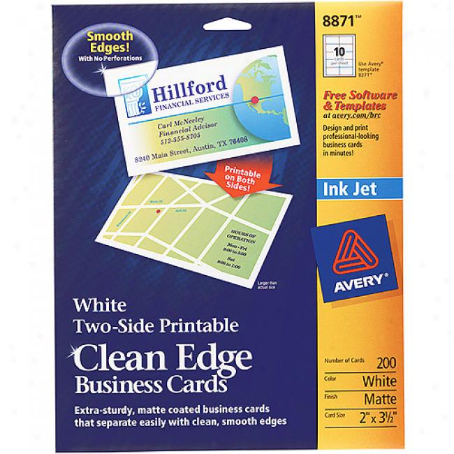 Avery Two-side Printable Clean Edge Business Cards For Inkjet Printers, White, Matte, Pack Of 200