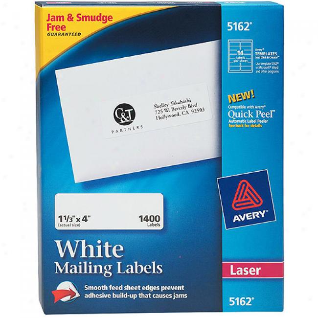 Avery White Asdress Labels For Laser Printers, 1-1/3