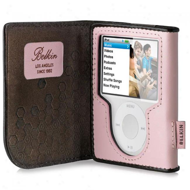 Belkin Leather Folio Case For Ipod Nano, Cameo Pink/chocolate