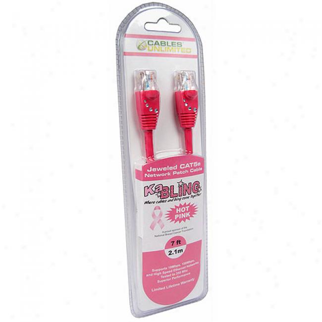 Cables Unlimited - 7' Ka-bling Cat5e Patch Cable W/ Bling And Snagless Boot, Hot Pink
