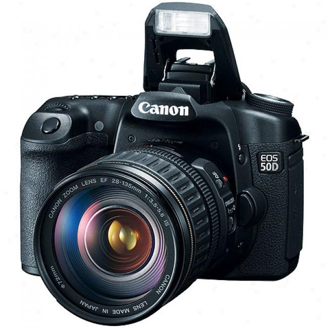 Canon Eos 50d Black 15.1 Mp Digital Slr With 28-135-is Lens & 3