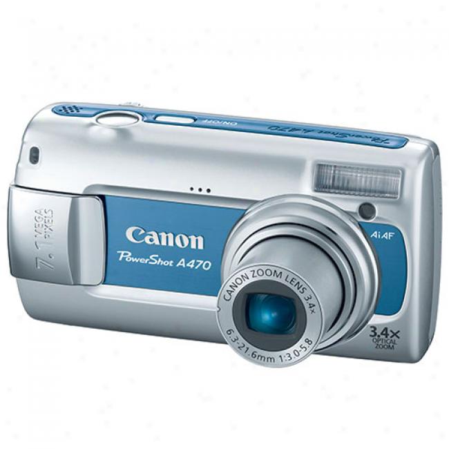 Canon Powershot A470 Blue 7.1 Mp Digital Camera, 3.4x Optical Zoom & 2.5