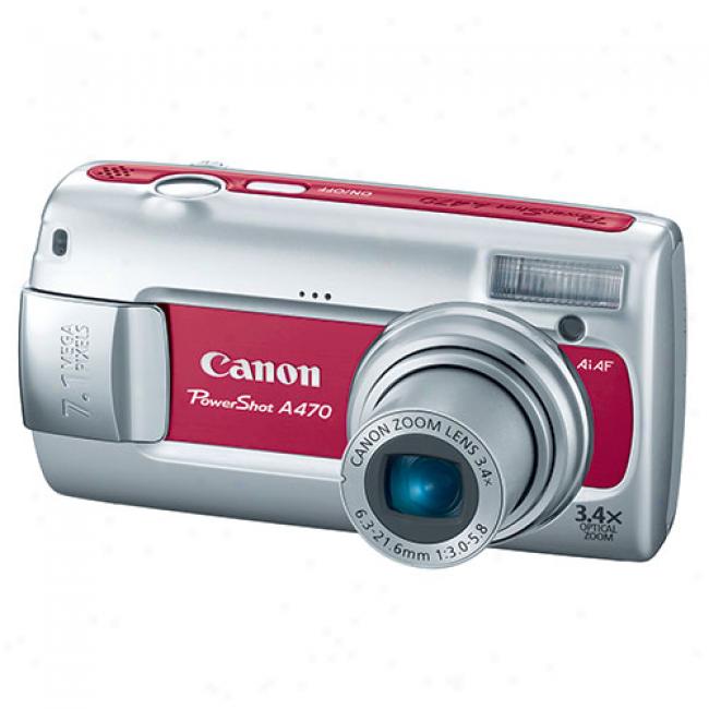 Canon Powershot A470 Red 7.1 Mp Digital Camera, 3.4x Optical Zoom & 2.5