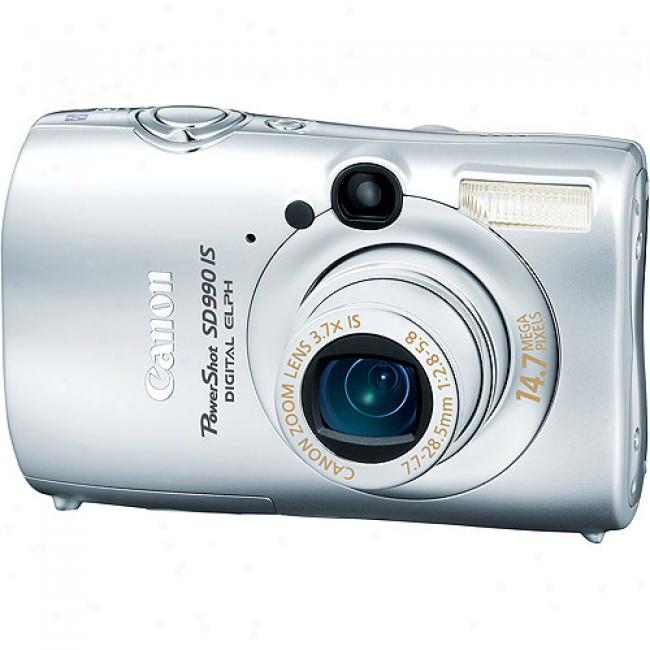 Cano Powershot Sd990-is Silver 14.7 Mp Digital Elph Camera, 3.7x Optical Zoom & 2.5