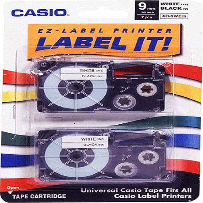 Casio Label Tape For Cwl-300 - 9mm Tape, Black-on-hite, 2 Pack