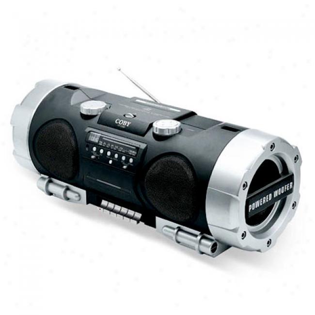 Coby Cd Boombox With Am/fm Tuner, Cassette Deck And Powered Woofer
