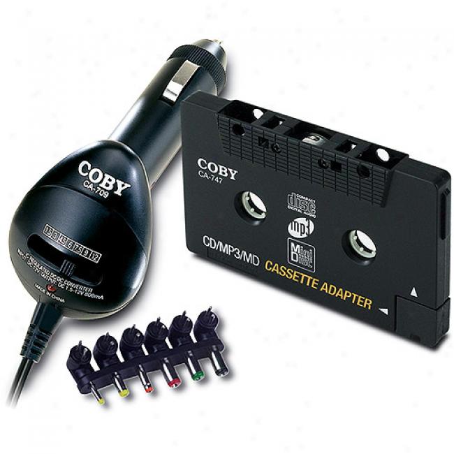 Coby Cd/md/mp3 Car Kit Adapter-800ma Universal Dc Car Converter & Cd/md Cassette Adapter