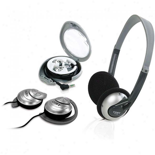 Coby Combo 3-in-1 Lightweight Headphones, Ear Clip Headphones & Stereo Earphones