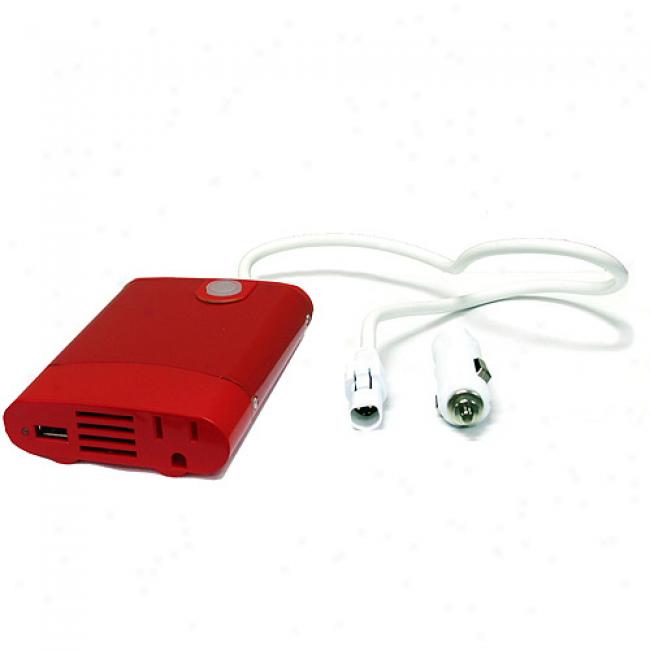Dc To Ac/usb 180-watt Peak Power Inverter For Mobile Electronics, Red