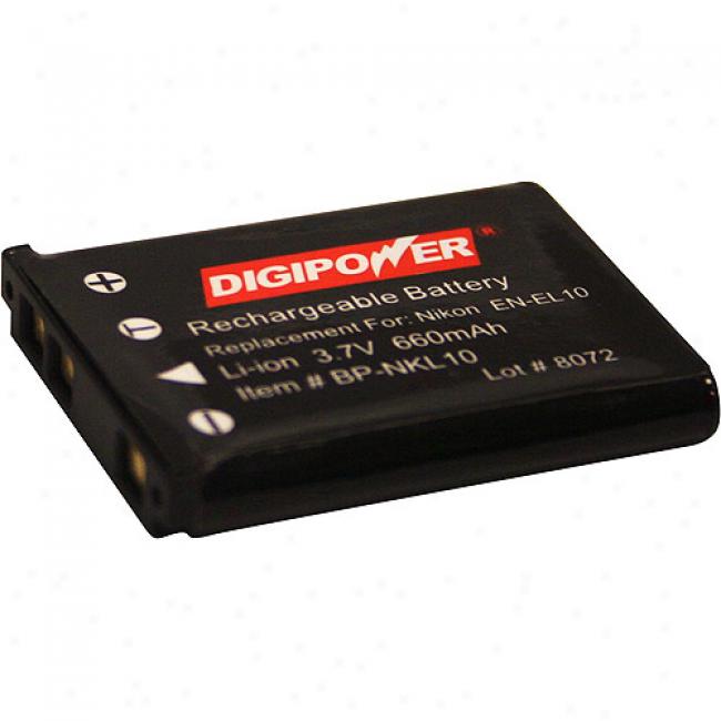 Digipower Bp-nkl10 Replacement Li-ion Battery For NikonE n-el10, Compatible With Nikon Coolpxi S200, S500, S510, S700, P50, S210, S520, S600, S60