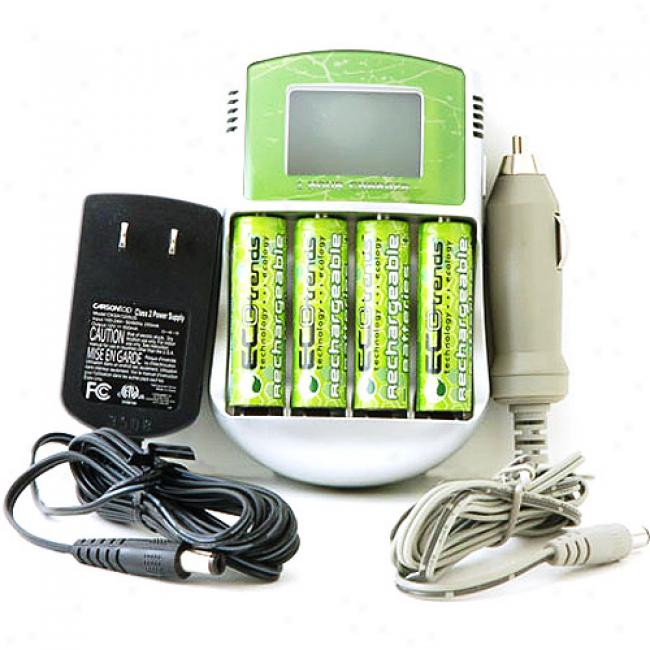 Edo Trends 1-hour Charger W/ 4 Aa Batteries & Car Adapter, Green