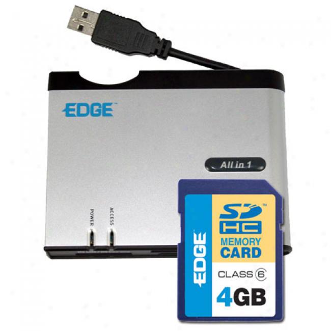 Edge 4 Gb Sdhc Card And All-inn-one Card Reader With Xd And Sdhc Support