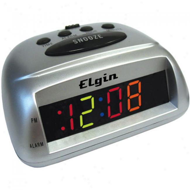 Elgin Alarm Clock W/ Multicllor Led Display, Silvery