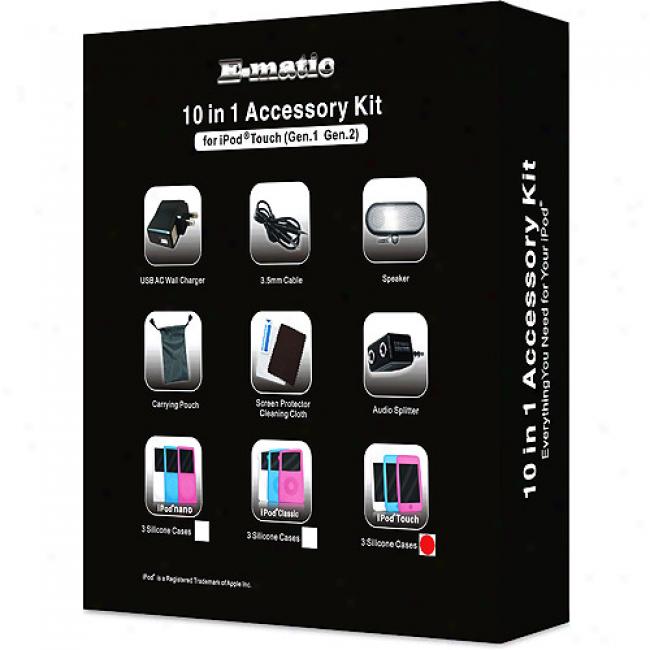 Ematic 10-in-1 Accessory Kit For Ip0d Touch W/speakers, Ac Charger, Cases &M uch More!