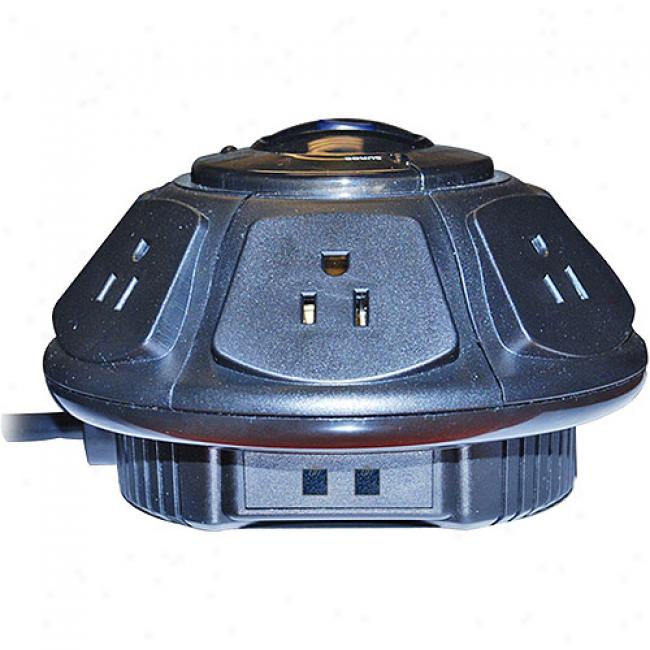Ezgear Ezspace Ufo 6-outlet Surge Protector With Phoneline And Coax Protection
