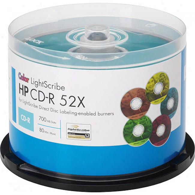Hp 52x Write-once Cd-r With Lightscribe Color Technology - 50-pack, Cake Box