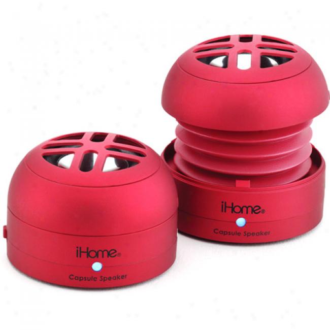 Ihome Collapsible And Portable Magenetic Multinedia Speakers, Red