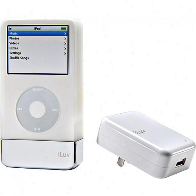 Iluv Silicone Case With Built-in Battery For Ipod 5g 60/80gb - White