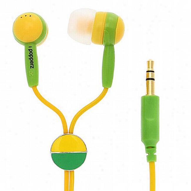 Ipopperz Stereo Earbud Headphones, Yellow/green