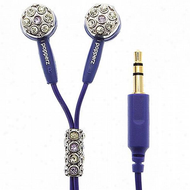 Ipopperz Violet And Clear Crystals Earbud Headhpones