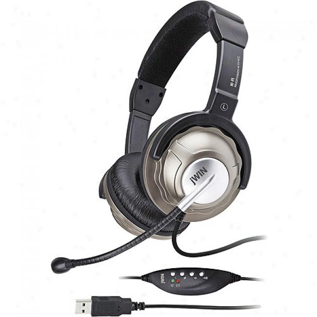Jwin Pc/gaming Stereo Headphones With Microphone And In-line Digltal Volume Control/usb