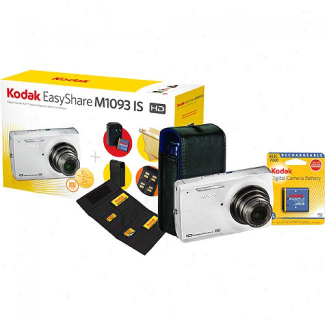 Kodak Easyshare M1093-is Silver 10mp Digitak Camera Bundle Includes Camera Case, Memoey Card Wallet, Wall Charger For Nimh Rechargeable Battery (included), Len Cleaning Outfit