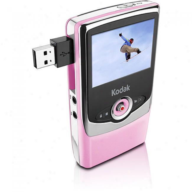 Kodak Zo6 Pink Flash Memory Digital High-def Camorder, Sdhc Memory Card Slot