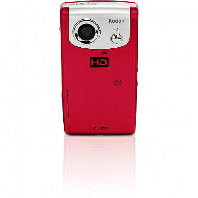 Kodak Zi6 Red Flash Memory Digital High Def Camcorder, Sdhc Memory Card Slot