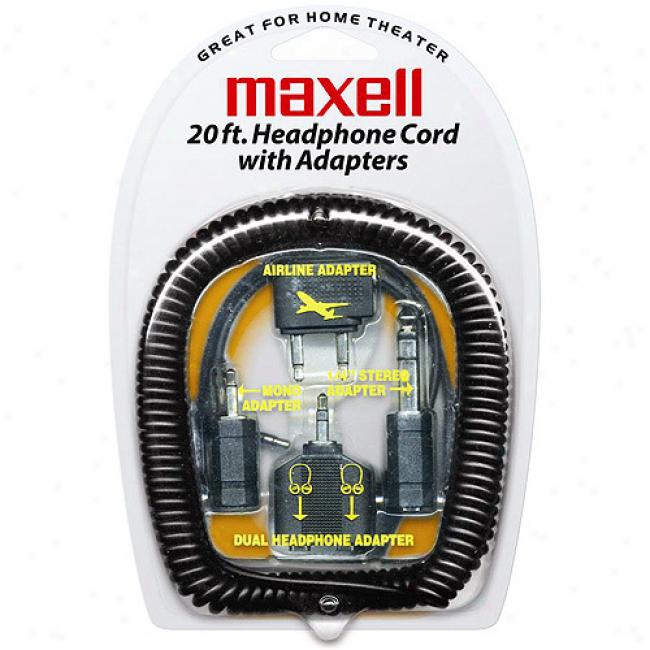 Maxell 20-foot Coiled Headphone Extension Cord W/ 4 Adapters
