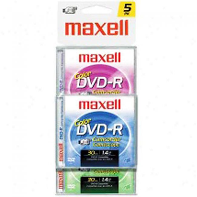 Maxell 30-min Write-once Mini Dvd-r For Dvd Camcorders, 5-pack In Assorted Colors