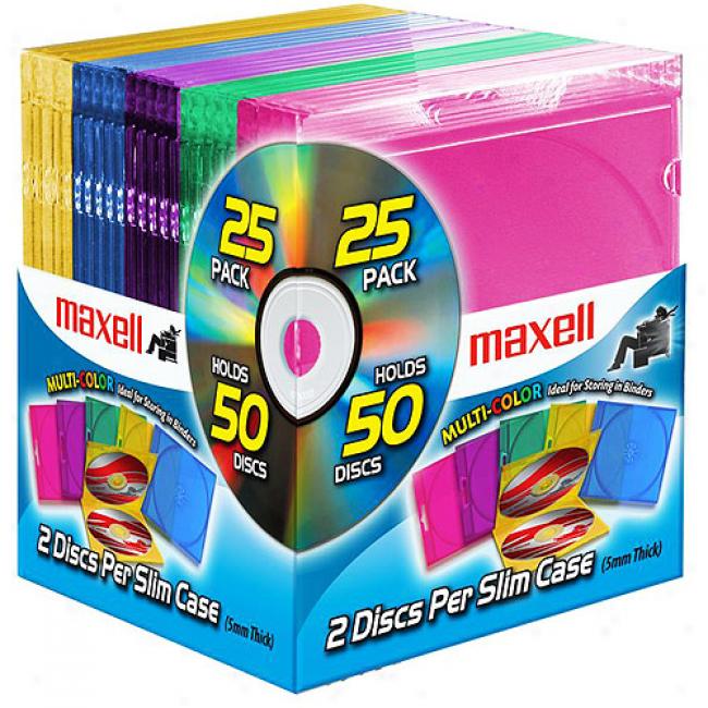 Maxell Multi-color Double Slight Jewel Cases, 25-pack