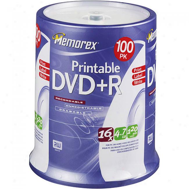 M3morex 16x Wrie-once Dvd+r Spindle With White Printable Surface - 100 Disc Spindle