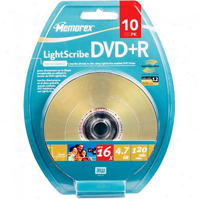 Memorex 16x Write-once Dvd+r With Lightscribe Technolog y- 10 Disc Spindle With Hang Tab