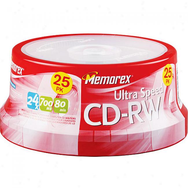 Memorex 24x Ultra Speed Rewritable Cd-rw 80 Spindle - 25 Disc Spindle