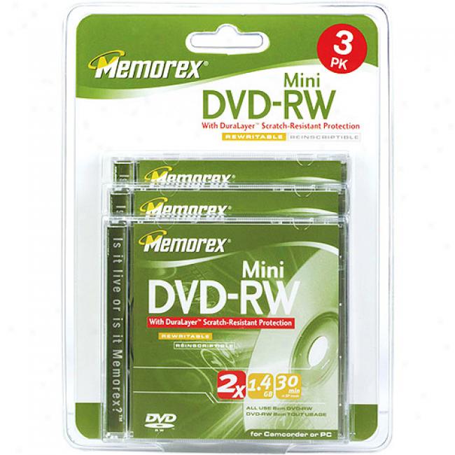 Memorex 2x Rewritable Mini Dvd-rw Blister Pack - 3 Pack