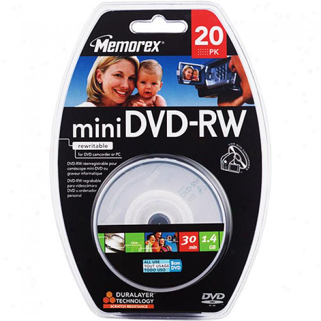 Memorex 2x Rewritable Mini Dvd-rw Blister Pack - 20 Pack