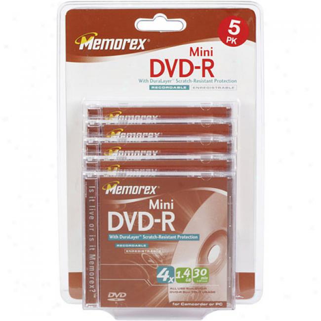 Memorex 30-min 4x Write-once Mini Dvd-r For Dvd Camcorders, 5-pack