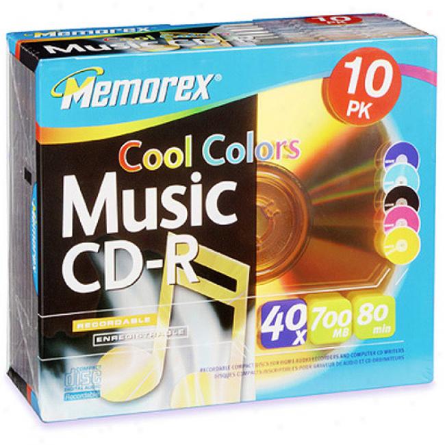 Memorex 40x Cool Colors Write-once Cd-r For Audio - 10 Pack, Jewel Case