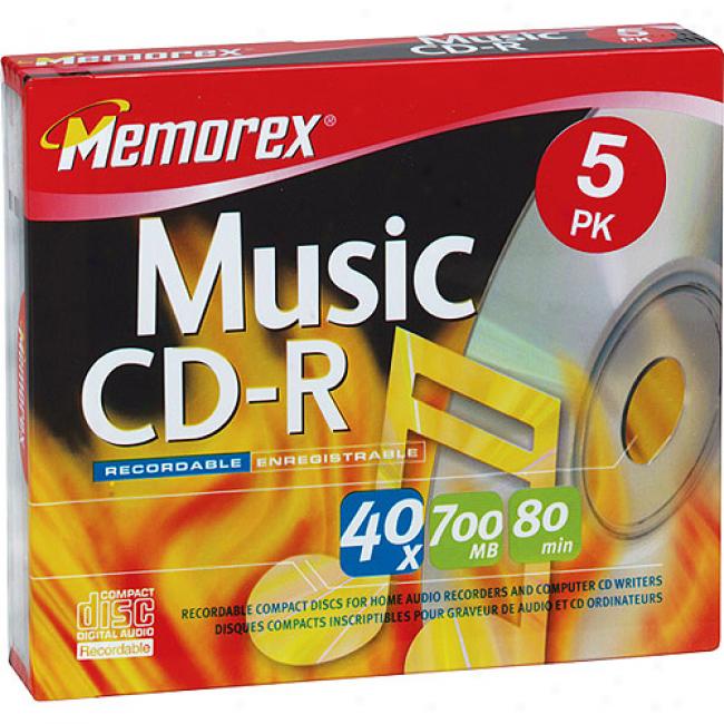 Memorex 40x Write-once Cd-r For Audio - 5 Pack, Jewel Cases