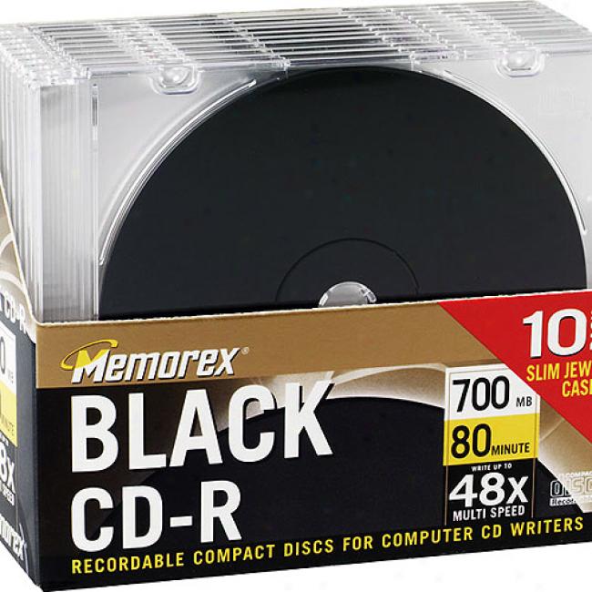 Memorex 48x Black Write-once Cd-r - 10 Pack, Slim Jewel Case