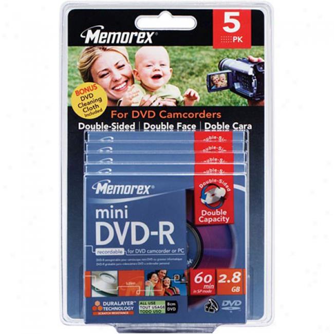 Memorex 4x Double-sided Write-once Mini Dvd-r Blister Pack, 5-pack