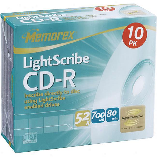 Memorex 52x Write-once Cd-r With Lightscribe Technology - 10 Pack, Slim Jewel Case