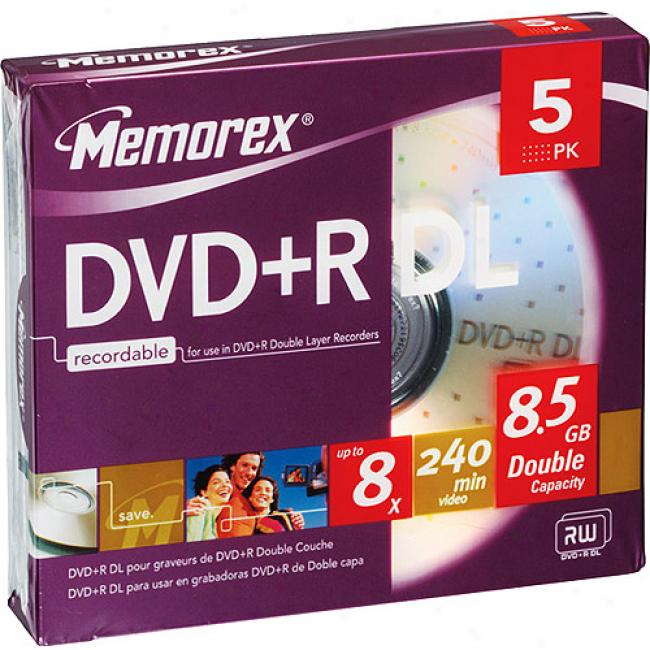 Memorex 8x Double Layer Write-once Dvd+r 5 Pack Slim Cases.
