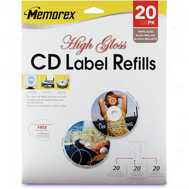 Memorex Labelmaker Glossy Cd/dvd Label Refills - 20 Pack